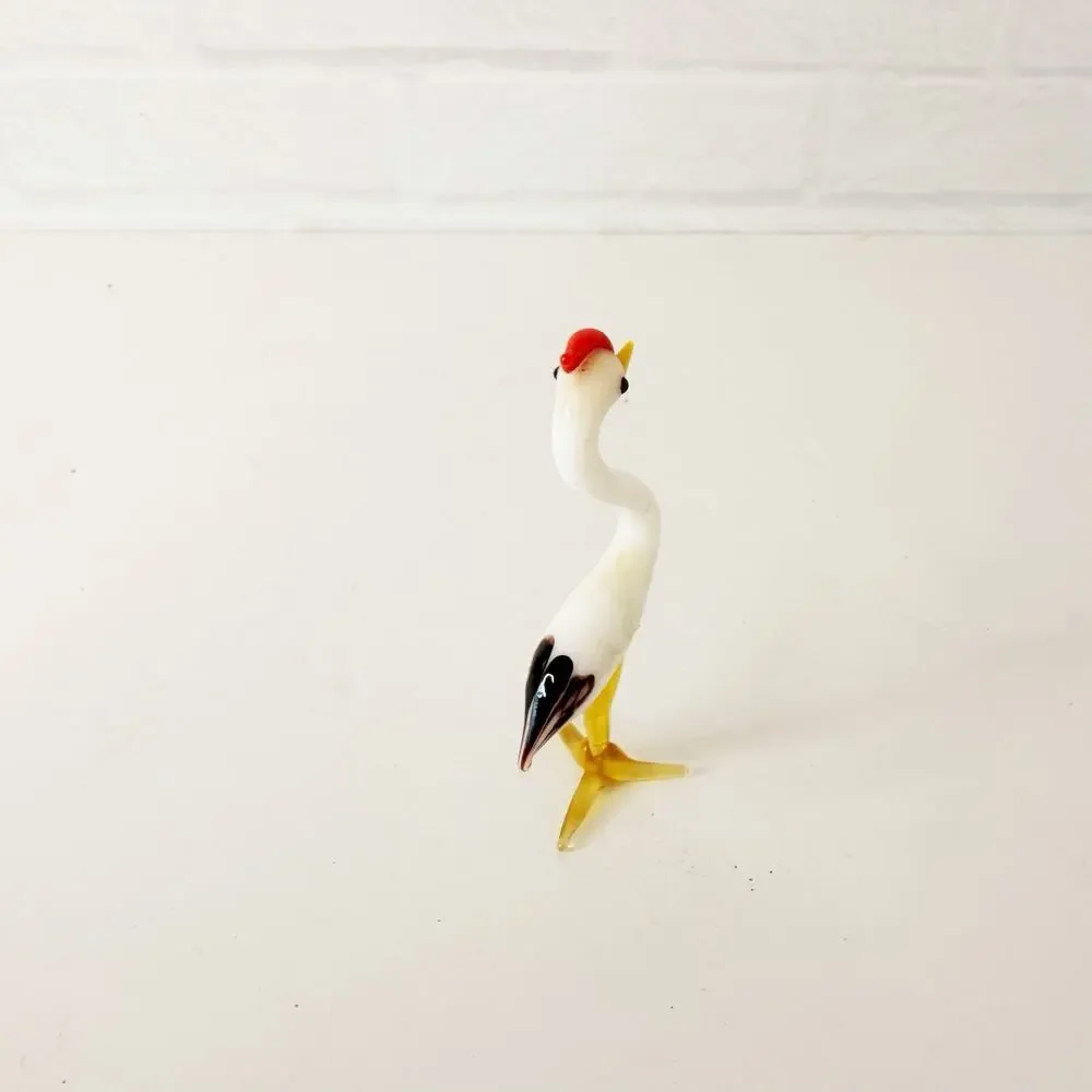 Vintage Murano Style Handblown Art Glass 3” Heron Bird Figurine White